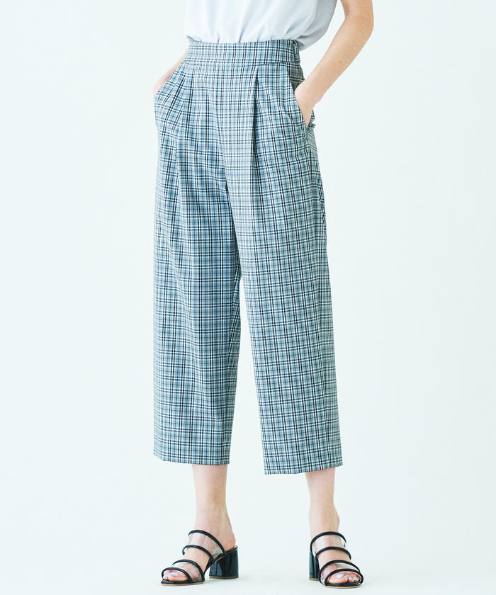 セール】ポリエステルレーヨン フロントタッククロップドパンツ