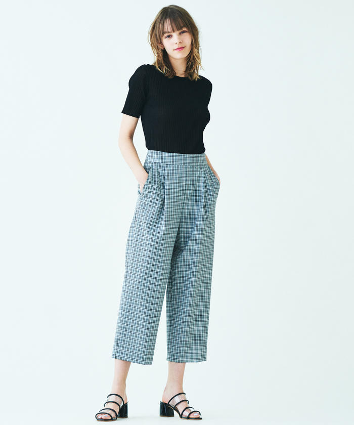 セール】ポリエステルレーヨン フロントタッククロップドパンツ
