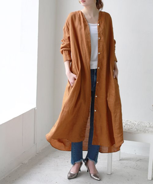 クーポン 前あきリネンシャツワンピース リアルキューブ Real Cube D Fashion