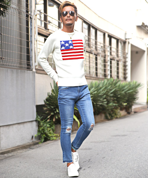 ラグスタイル LUXSTYLE ニット メンズ セーター アメリカ国旗 ラグスタイル LUXSTYLE ニット メンズ セーター アメリカ国旗