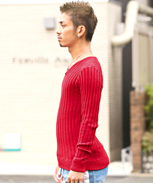 ラグスタイル LUXSTYLE ニット メンズ セーター リブ Vネック