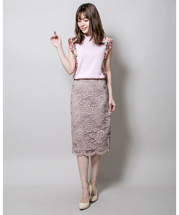 セール】【抗菌・防臭・UV加工】花レースニットノースリーブTOPS