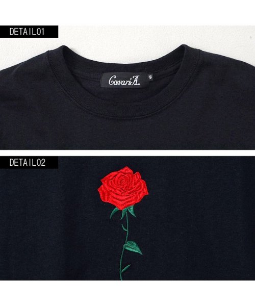 Cavaria キャバリア バラ刺繍ビッグシルエットクルーネック半袖tシャツ キャバリア Cavaria D Fashion