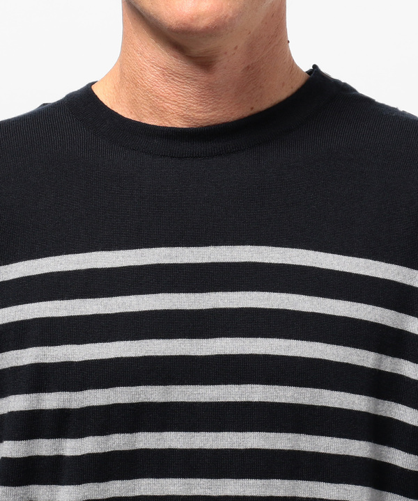 JOHN SMEDLEY グレーとホワイトのボーダー長袖カットソー JOHN SMEDLEY グレーとホワイトのボーダー長袖カットソー