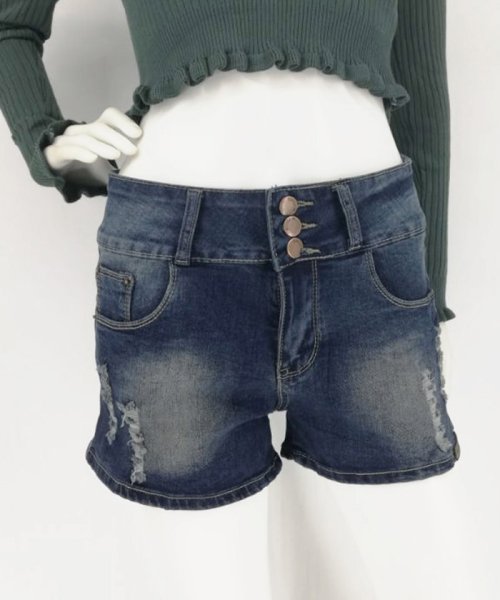デニムジーパン レディース ボトムス ハイウエスト ダメージジーンズ おしゃれ 即納 ミニミニストア Miniministore D Fashion