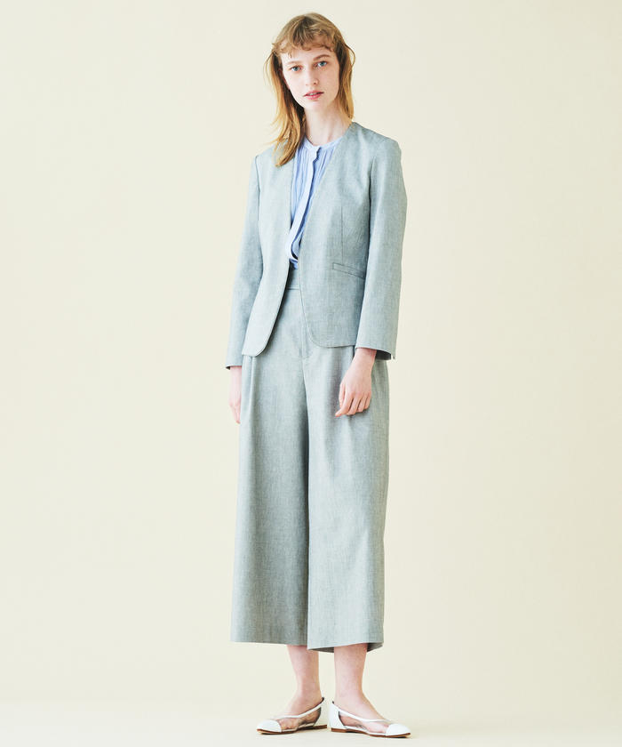 セール 40%OFF】コットンリネンポリエステル ノーカラージャケット