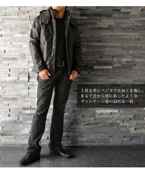 ラム レザー メンズ ハーフコート ベジタブル加工 サンキョウショウカイ Sankyoshokai D Fashion