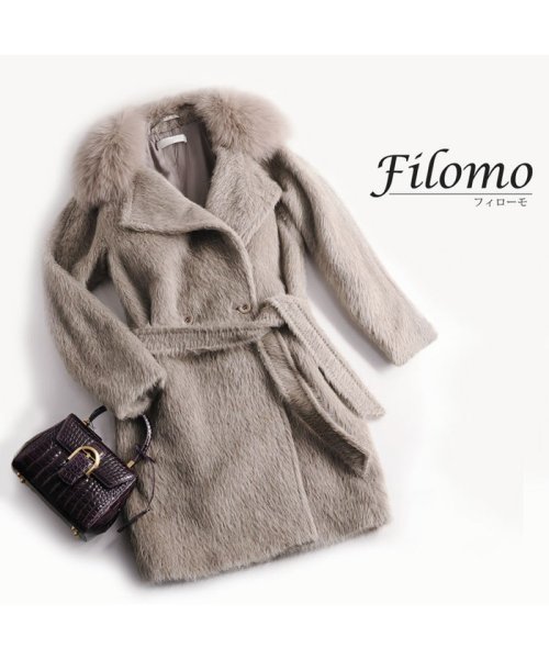 Filomo ブランド スーリー アルパカ コート フォックス トリミング 襟付き グレージュ レディース 暖かい アウター 毛皮 スーリーアルパカ フィローモ Filomo D Fashion