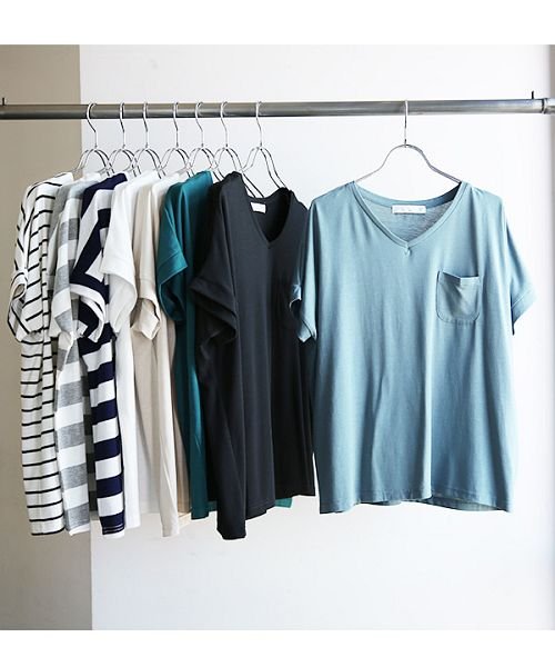 セール もちもちストレッチvネックカットソー M L Tシャツ レディース 半袖 カットソー 夏服 Tシャツ 夏 ボーダー Vネック インナー シンプル ストレッチ アンドイット And It D Fashion