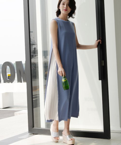 サイドスリットプリーツノースリーブロングワンピース フューティアランド Futier Land D Fashion
