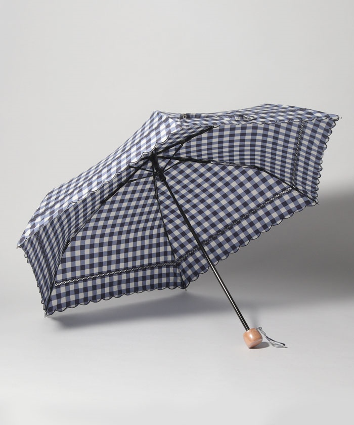 セール】スカラップギンガムチェック晴雨兼用折りたたみ傘 日傘