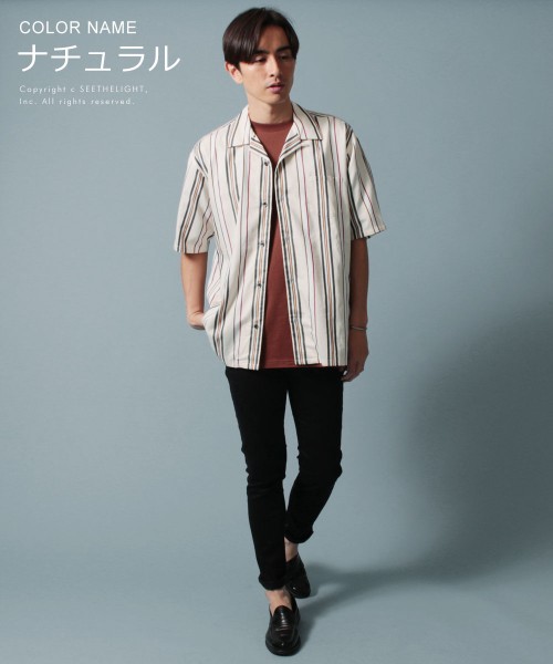 sacai ストライプ 半袖シャツ オープンカラー カジュアル THE CASUAL (スリック) SLICK 半袖ストライプ