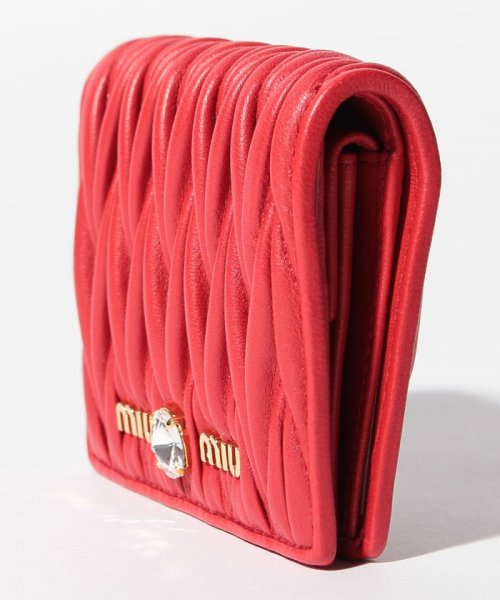 セール Miumiu 2つ折り財布 マテラッセ クリスタル Red ミュウミュウ Miumiu D Fashion