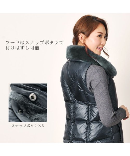 ダウンベスト ロング丈 フード付き レッキストリミング イタリー生地 ダウン95 レディース サンキョウショウカイ Sankyoshokai D Fashion