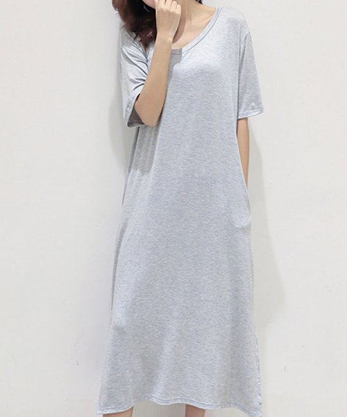 ミモレ丈ワンピース レディース 半袖 無地ワンピース ゆったり ロングワンピース 夏 ミニミニストア Miniministore D Fashion ミモレ丈ワンピース レディース 半袖 無地ワンピース ゆったり ロングワンピース 夏 ミニミニストア Miniministore D Fashion