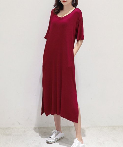 ミモレ丈ワンピース レディース 半袖 無地ワンピース ゆったり ロングワンピース 夏 ミニミニストア Miniministore D Fashion ミモレ丈ワンピース レディース 半袖 無地ワンピース ゆったり ロングワンピース 夏 ミニミニストア Miniministore D Fashion