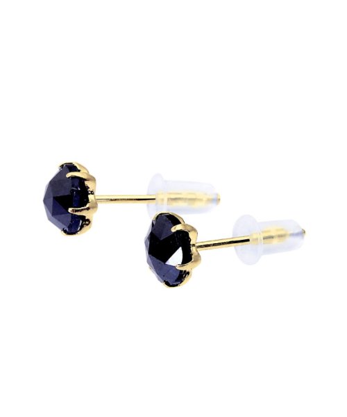 K18YG ブラックダイヤモンド 計1ct ローズカット 6本爪ピアス