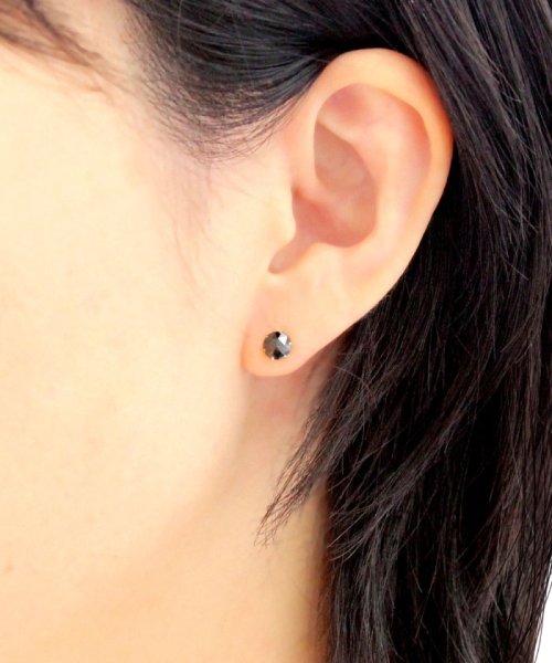 K18YG ブラックダイヤモンド 計1ct ローズカット 6本爪ピアス