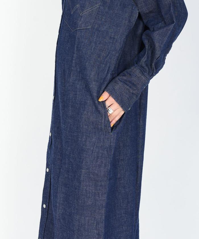 SHIPS別注】Wrangler: ノーカラーデニムシャツワンピース
