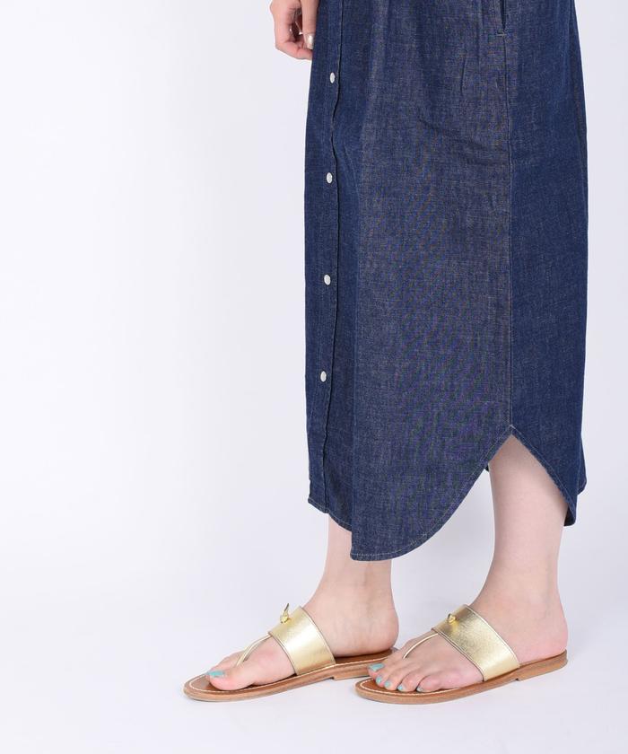 SHIPS別注】Wrangler: ノーカラーデニムシャツワンピース SHIPS別注】Wrangler: ノーカラーデニムシャツワンピース