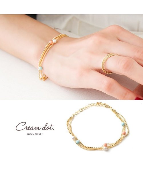 パステルビーズがあしらわれた大人可愛い3連ブレスレット クリームドット Cream Dot D Fashion