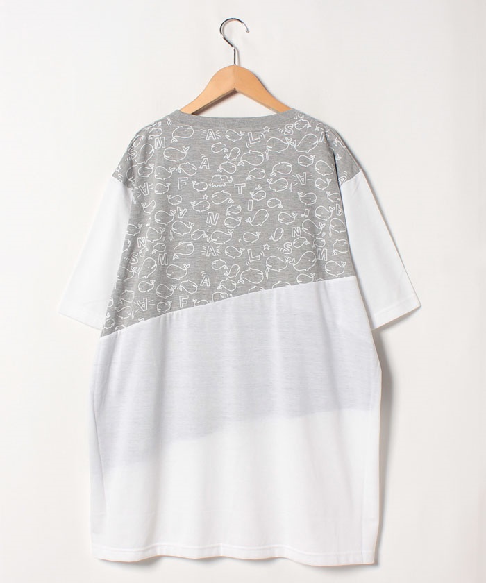 まる 大きいサイズ クジラ柄 切替 半袖Tシャツ(502387584) | 大きい