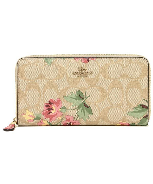 新品 未使用 coach 長財布 フローラルプリント ライトカーキ×ピンクマルチ