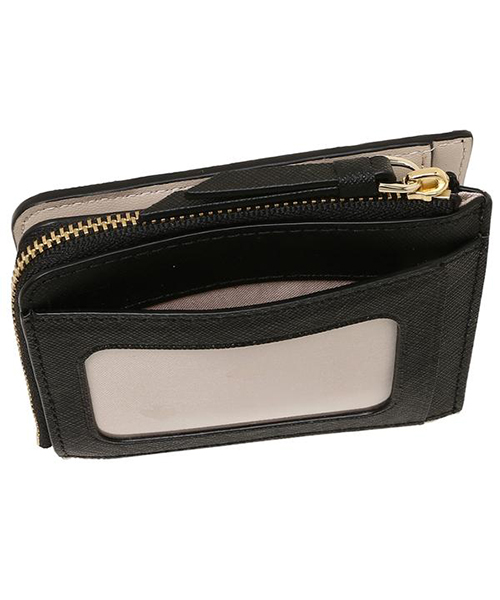 KATE SPADE F】二つ折り財布 WLRU5430 ベージュ×ブラック