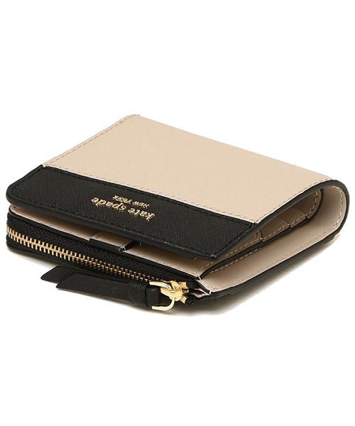 KATE SPADE F】二つ折り財布 WLRU5430 ベージュ×ブラック
