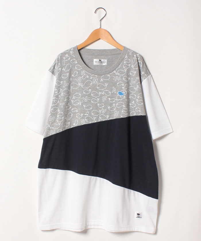 まる 大きいサイズ クジラ柄 切替 半袖Tシャツ(502387584) | 大きい