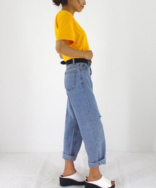 セール ダメージ デニムパンツ レディース ボーイフレンド デニム ハイウエスト パンツ 即納 ミニミニストア Miniministore D Fashion