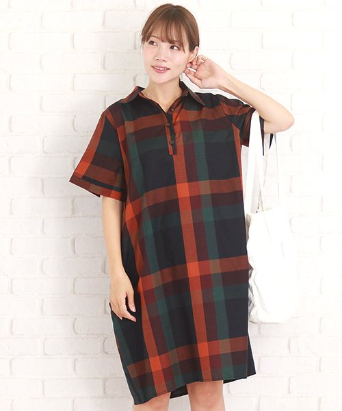 半袖チェック柄ワンピース レディース 半袖 きれいめ 春 夏 40代 30代ファッション シンプル新作 Vl 5168 S S アミュレット Amulet D Fashion
