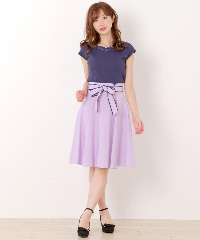 MISCH MASCH♡大人可愛いウエストベルトフレアスカート ミッシュマッシュ MISCH MASCH 2025春夏新作 細リボンベルト