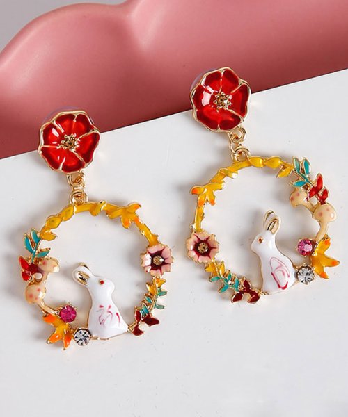セール ピアス フープ かわいい ウサギ ピアス フラワー パステル 花 春夏 リング モチーフ 即納 ミニミニストア Miniministore D Fashion