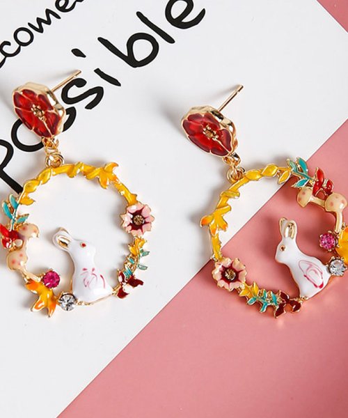 セール ピアス フープ かわいい ウサギ ピアス フラワー パステル 花 春夏 リング モチーフ 即納 ミニミニストア Miniministore D Fashion