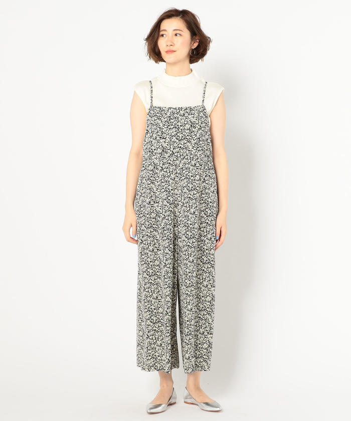サロペット・花柄ブラウス2枚組 w closet サロペット オーバーオール 花柄サロペット レディース