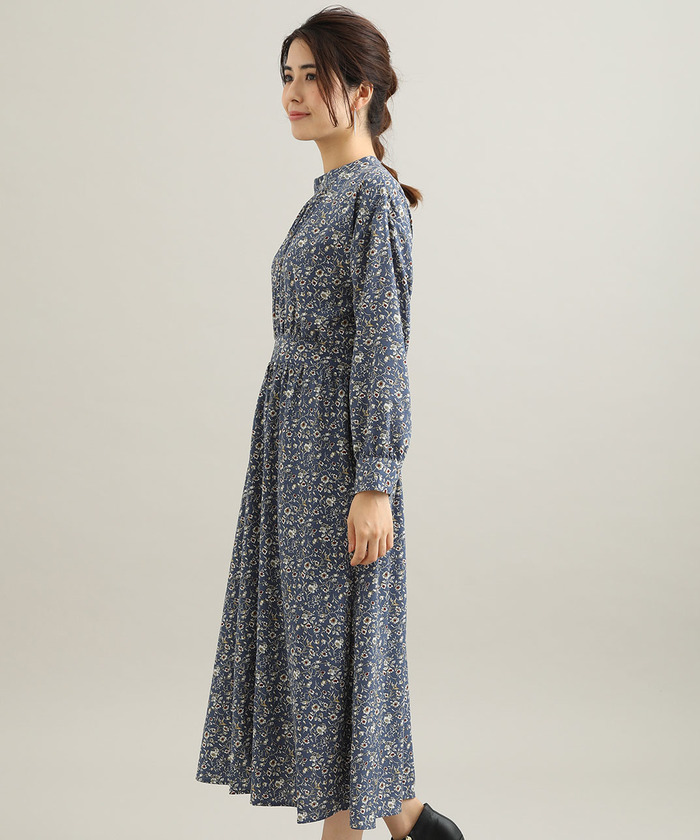 vintage昭和レトロアンティークフラワー花柄ロングワンピース 昭和レトロクラシカルな華やかフラワー柄×花柄レース付きロング