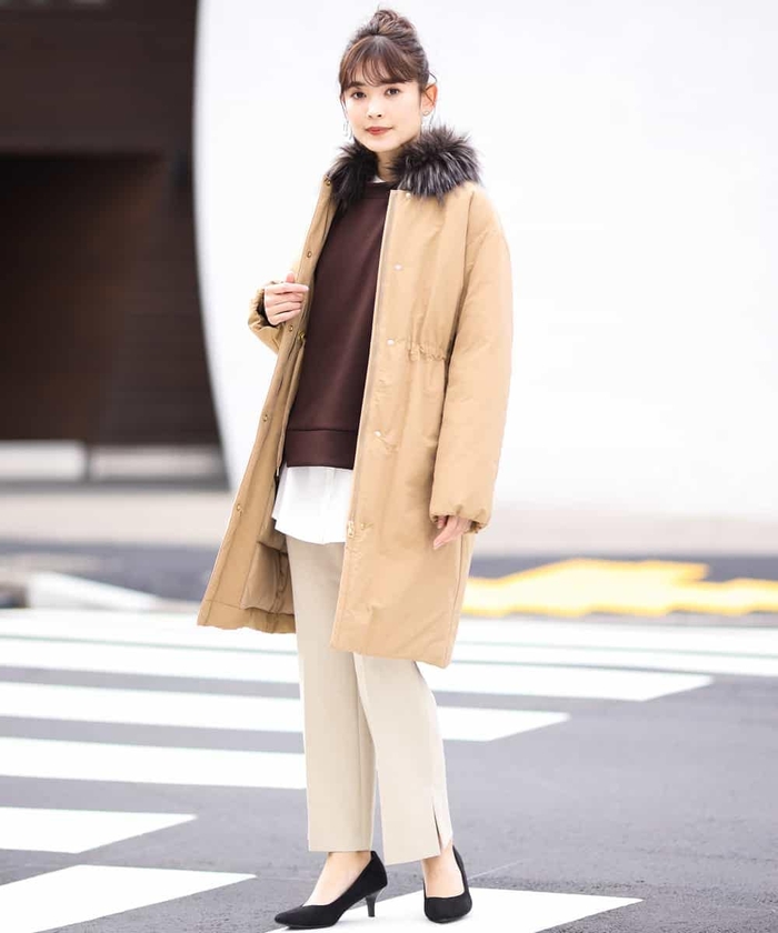 セール 70%OFF】ノーカラーフェイクファー付2WAYダウン(502425506