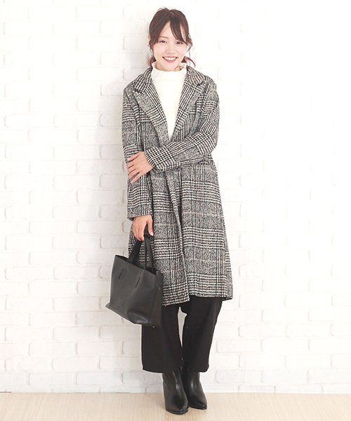 セール 千鳥柄ロングコート レディース 冬物 アウター ブラック 黒 アミュレット Amulet D Fashion セール 千鳥柄ロングコート レディース 冬物 アウター ブラック 黒 アミュレット Amulet D Fashion