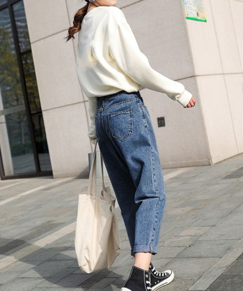 セール ボーイフレンドデニム きれいめ ロールアップデニムパンツ レディース ゆったり ジーンズ 黒 ミニミニストア Miniministore D Fashion