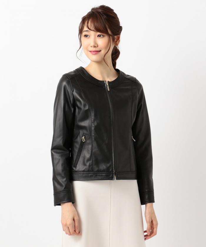 セール 50%OFF】【本革】ソフトラムレザー ノーカラージャケット セール 50%OFF】【本革】ソフトラムレザー ノーカラージャケット