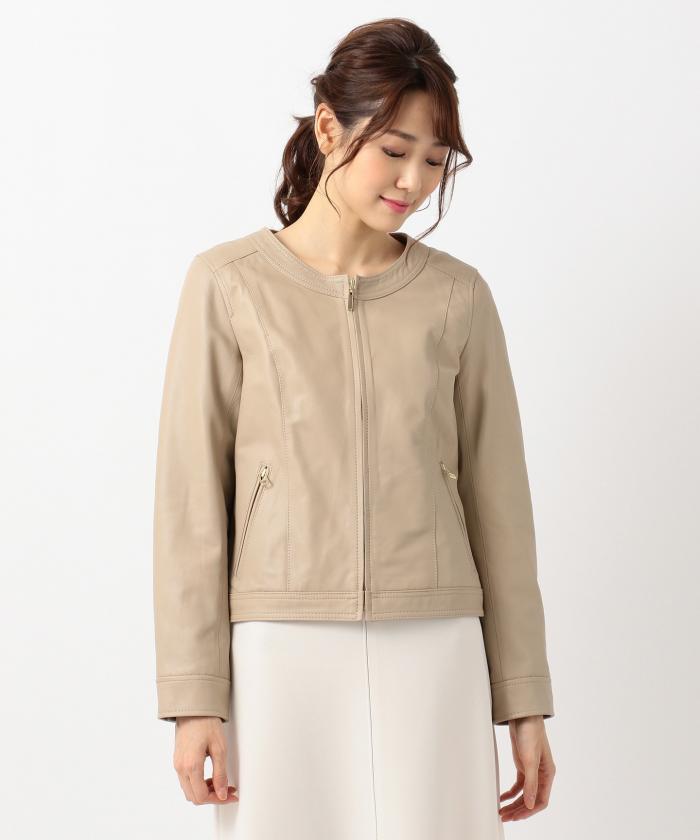 セール 50%OFF】【本革】ソフトラムレザー ノーカラージャケット セール 50%OFF】【本革】ソフトラムレザー ノーカラージャケット