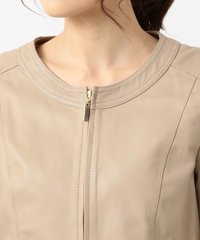 セール 50%OFF】【本革】ソフトラムレザー ノーカラージャケット セール 50%OFF】【本革】ソフトラムレザー ノーカラージャケット
