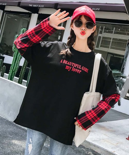 カットソー レディース 長袖 ネルシャツ 重ね着tシャツ レイヤード トップス 切り替え ミニミニストア Miniministore D Fashion カットソー レディース 長袖 ネルシャツ 重ね着tシャツ レイヤード トップス 切り替え ミニミニストア Miniministore D Fashion