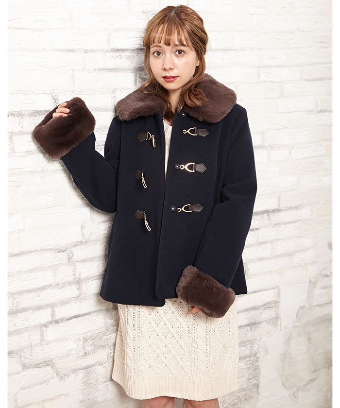 any 小さくっ SiS】ワインレッド ファー付きダッフルコート