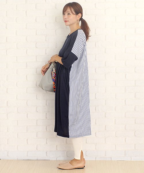 セール ストライプ ネイビーワンピース韓国ファッションレディース上品シックスリムセクシー Vl 5247 S S アミュレット Amulet D Fashion
