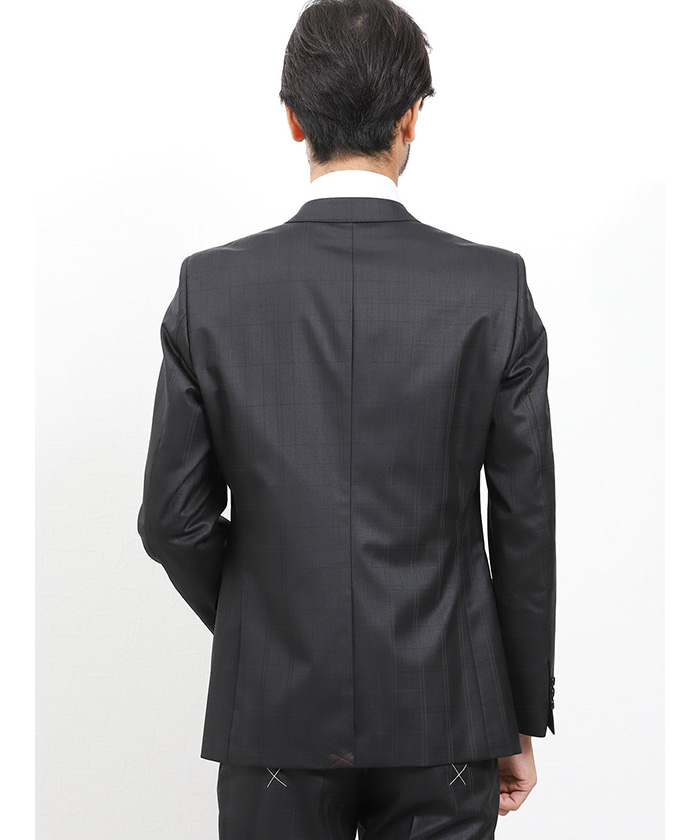 希少 L 三者混】タカキューMALE&Co. スーツ黒カシミヤ絹毛