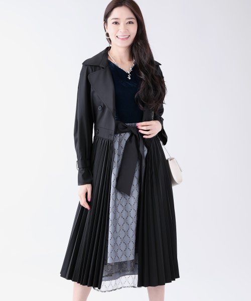 セール 結婚式 パーティー 二次会 リボンベルト付きプリーツ切替ドレストレンチコート ブルーイースト Blueeast D Fashion