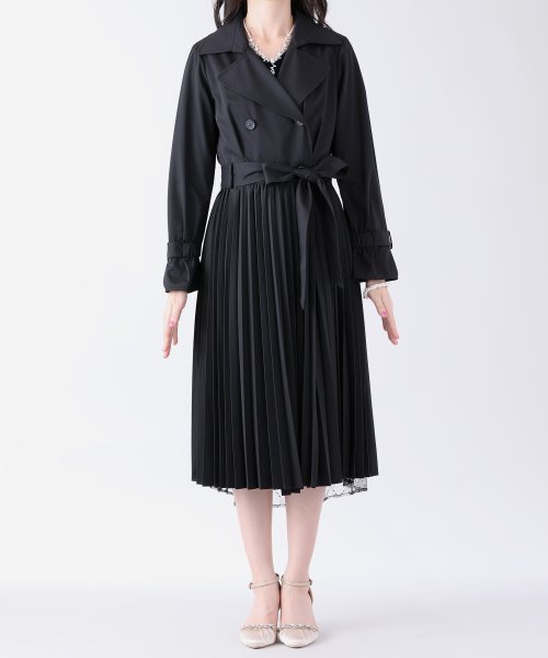 セール 結婚式 パーティー 二次会 リボンベルト付きプリーツ切替ドレストレンチコート ブルーイースト Blueeast D Fashion