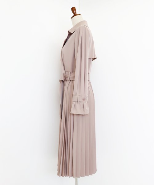 セール 結婚式 パーティー 二次会 リボンベルト付きプリーツ切替ドレストレンチコート ブルーイースト Blueeast D Fashion